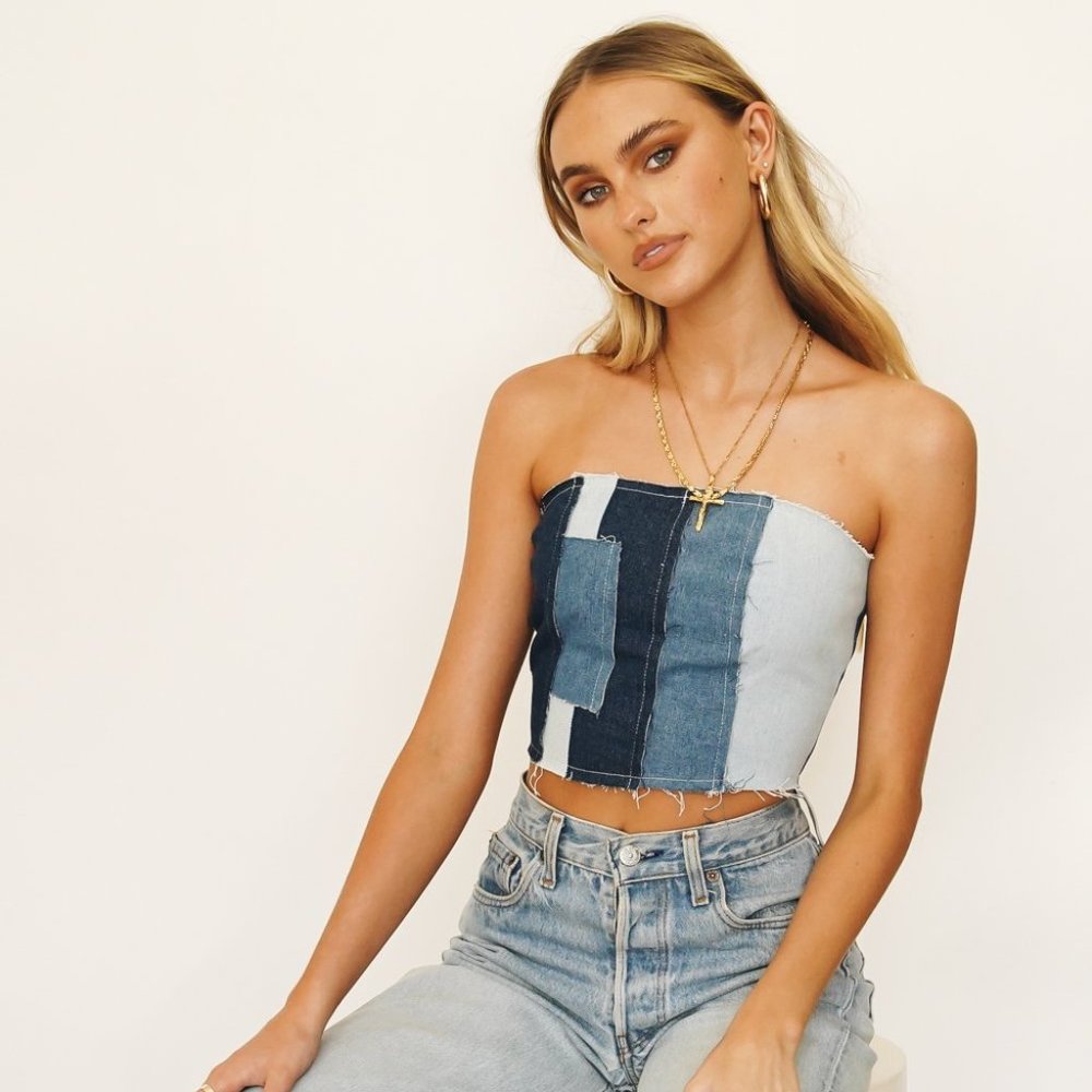 Denim Patchwork Tube Top